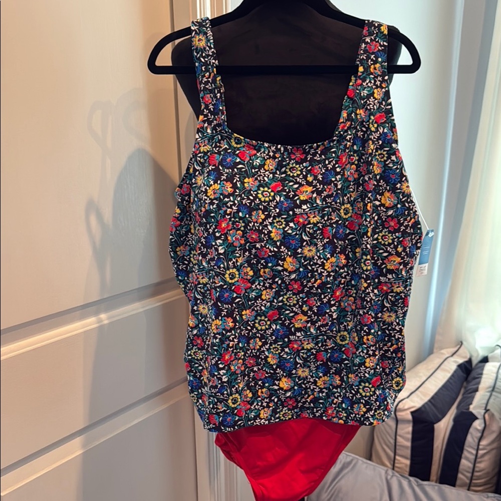 Lands' End Floral One Piece Swimsuit - Multicolor and Red